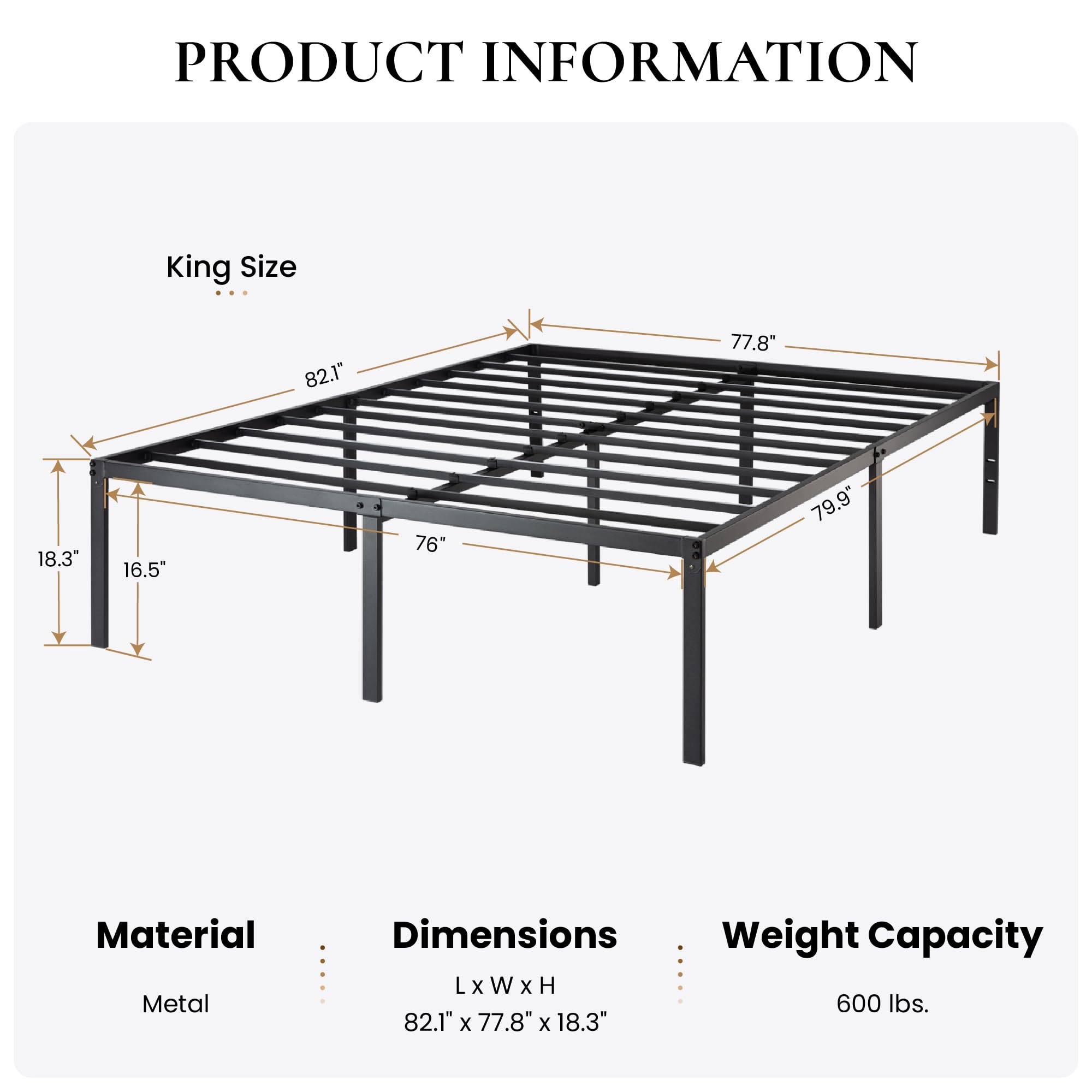Sturdy King Size Metal Platform Bed Frame - Heavy Duty SHA CERLIN Bed with No Box Spring Needed | Easy Assembly, Quiet Mattress Foundation, Headboard Slots | Perfect for Master Bedrooms & Guest Rooms