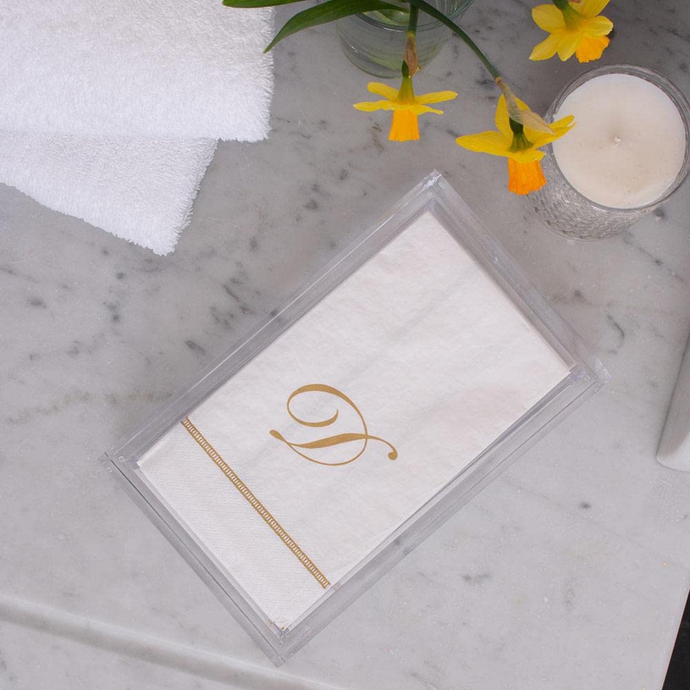 Premium Caspari Hemstitch Script Paper Guest Towels - Letter G Monogrammed Napkins (Set of 60) | Elegant Dinner Party, Bridal Shower & Wedding Reception Table Decor