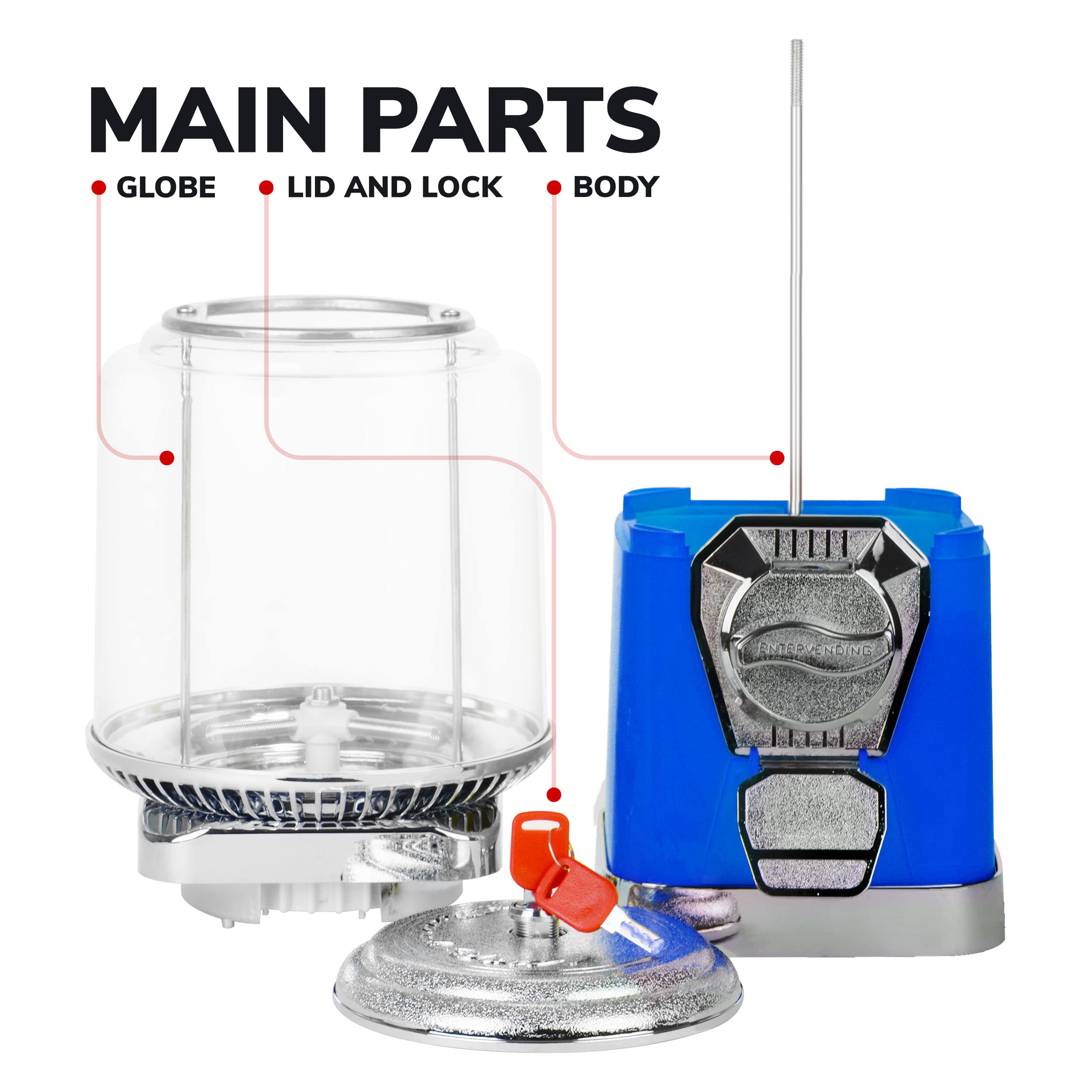 Blue Gumball Machine for Kids - Coin Operated Bubble Gum Vending Machine with Cylinder Globe - Fun Home & Party Candy Dispenser - Perfect for Birthday Parties, Classroom Rewards & Office Snacks