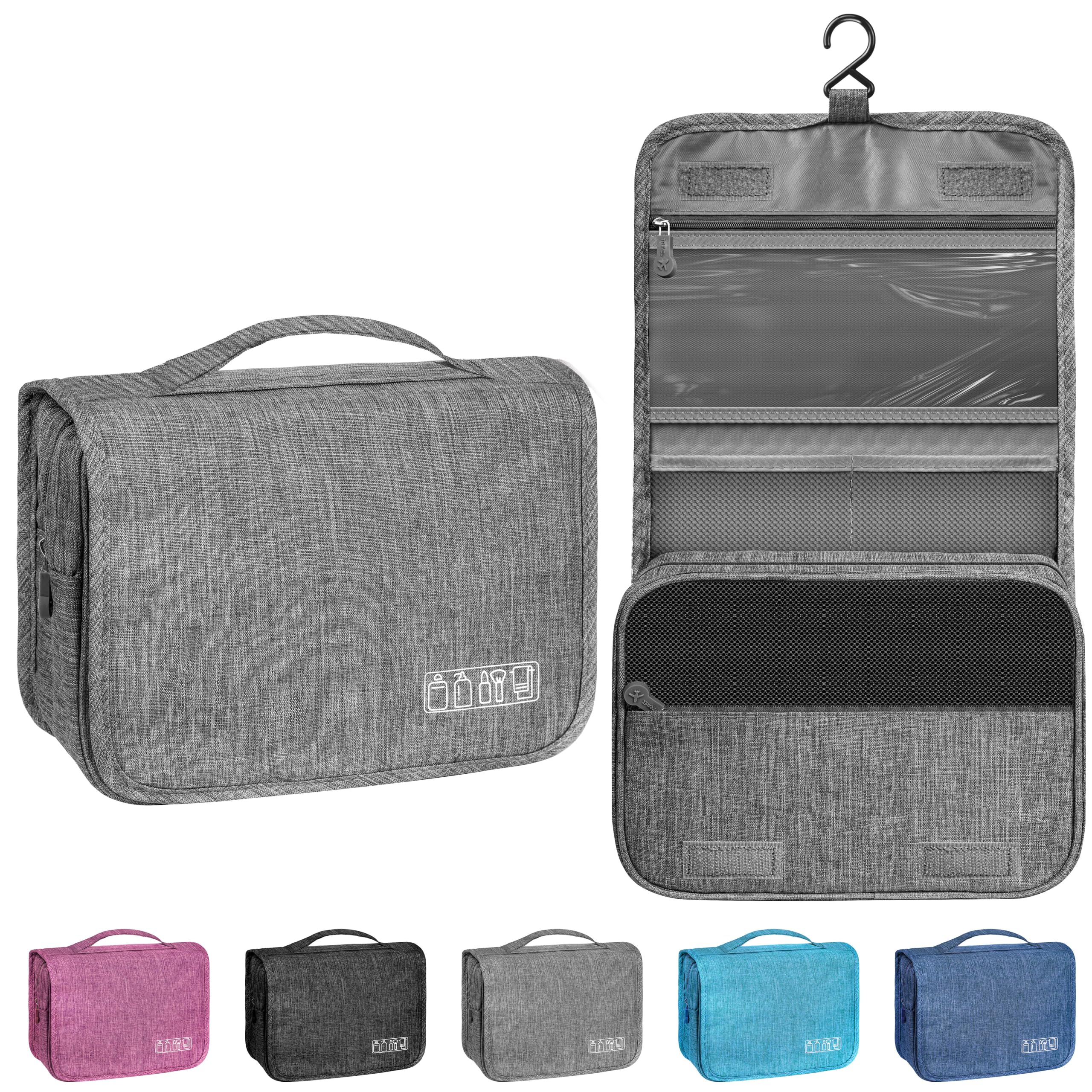 Waterproof Hanging Toiletry Bag for Travel - Portable Multifunctional Makeup & Cosmetic Organizer with Hook for Women & Men (Grey) - Perfect for Camping, Gym, Business Trips & Vacation Essentials