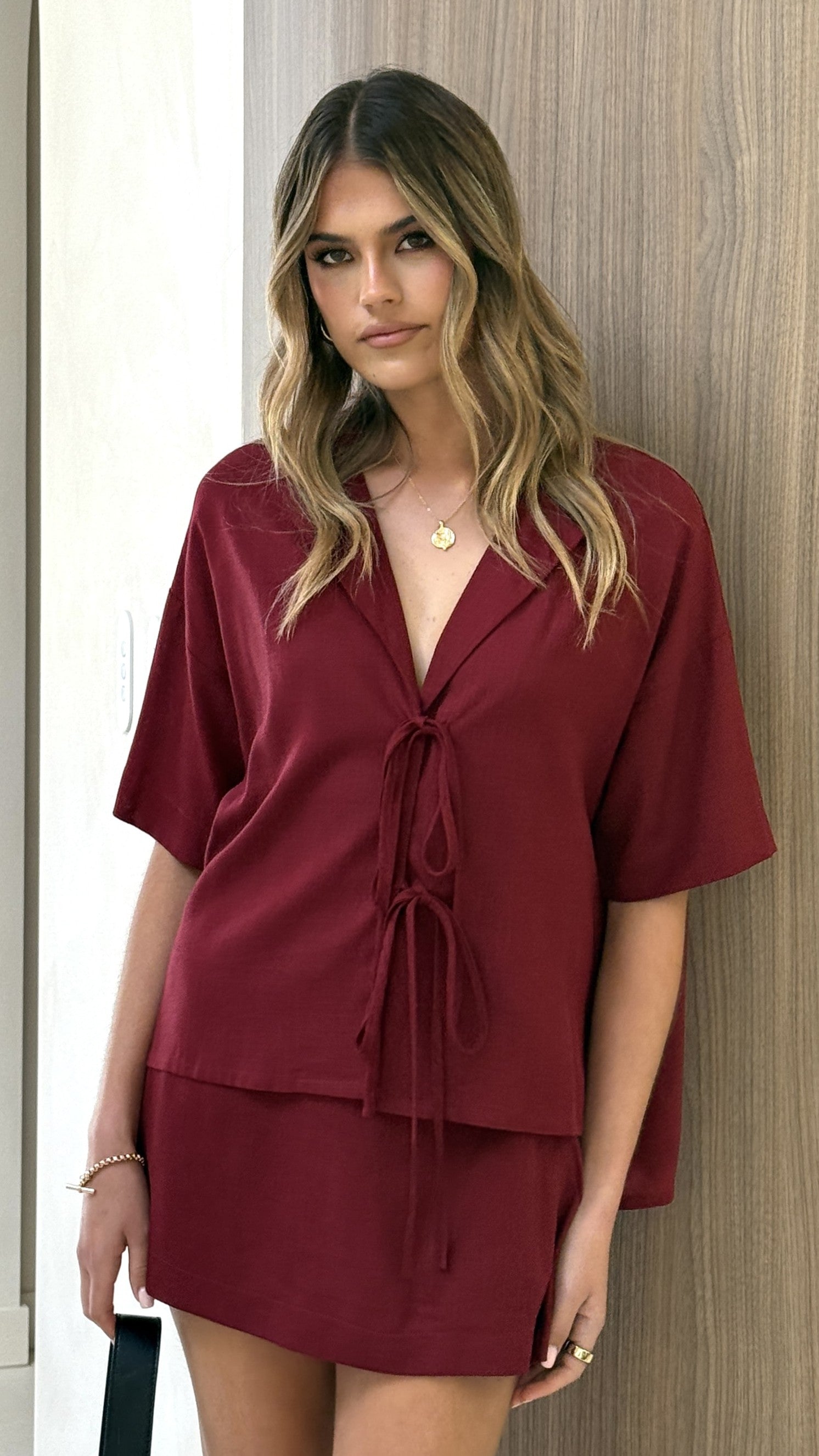 Louise Mini Skort for Women - Stretchy Burgundy Tennis Skirt with Shorts - Perfect for Workouts, Tennis, Yoga & Casual Wear