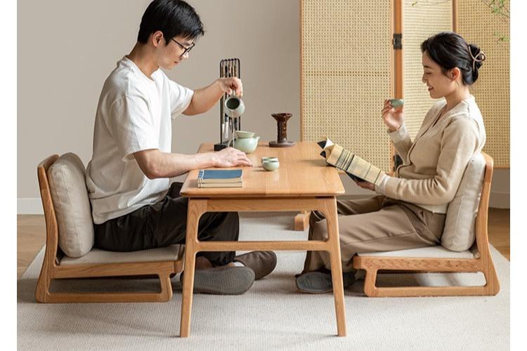 Oak Solid Wood Tatami Tea Chair Low Back - Japanese Style Floor Seating for Meditation, Tea Ceremony & Zen Decor