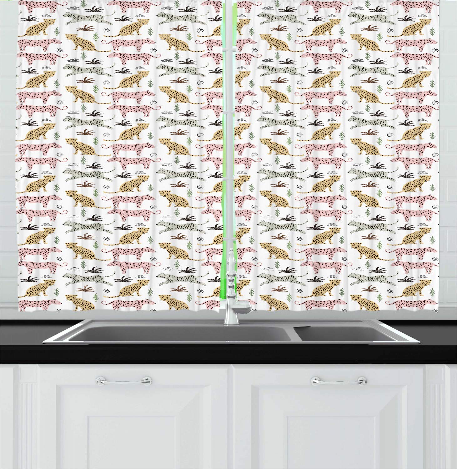Ambesonne Leopard Print Kitchen Curtains Set of 2 - 55