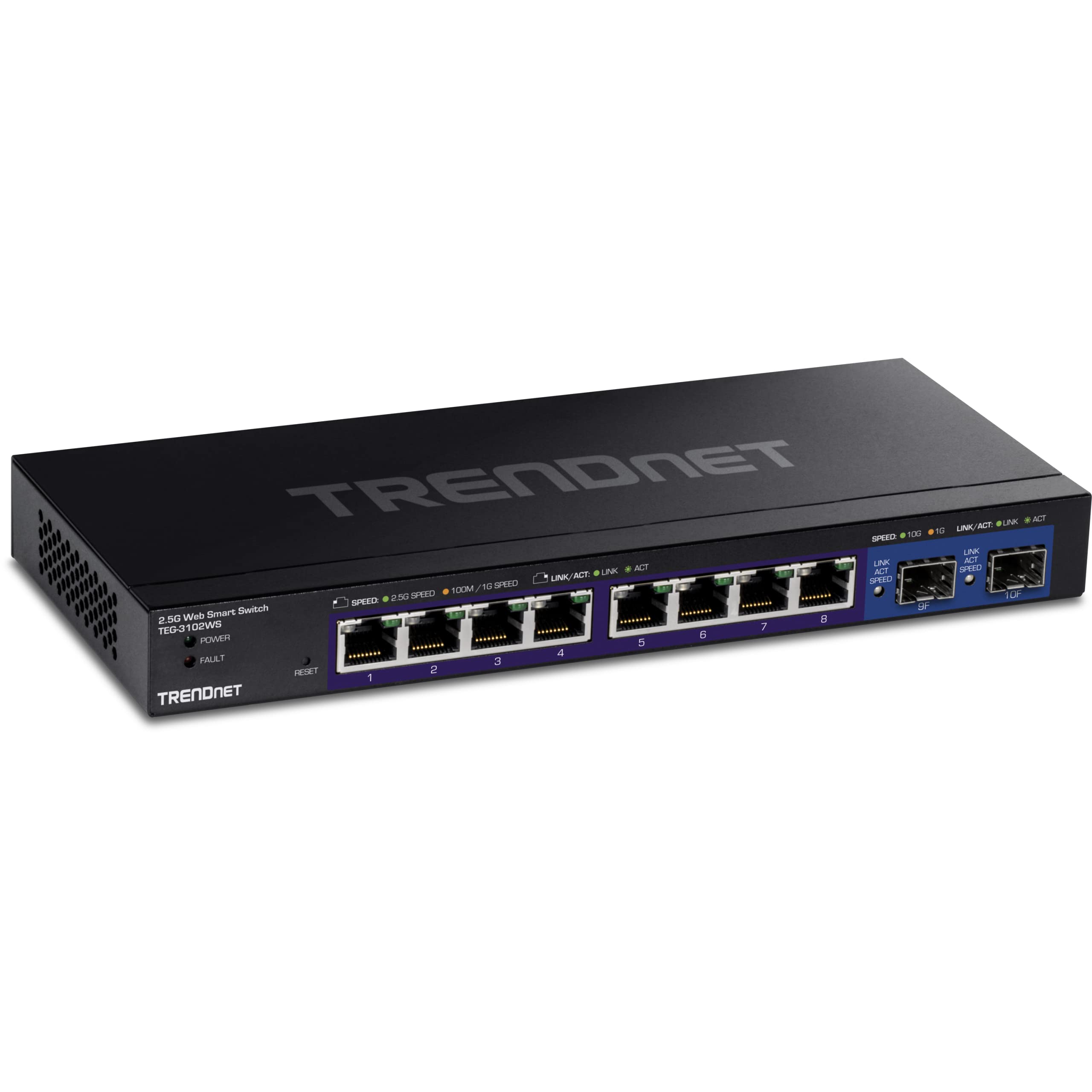 TRENDnet TEG-3102WS 10-Port Multi-Gig Web Smart Switch with 8 x 2.5G Ethernet Ports & 2 x 10G SFP+ Slots - Metal Housing Managed Network Switch for Home Office & Business - Lifetime Warranty (Black) - Ideal for High-Speed Networking, Data Centers & Smart Home Setups