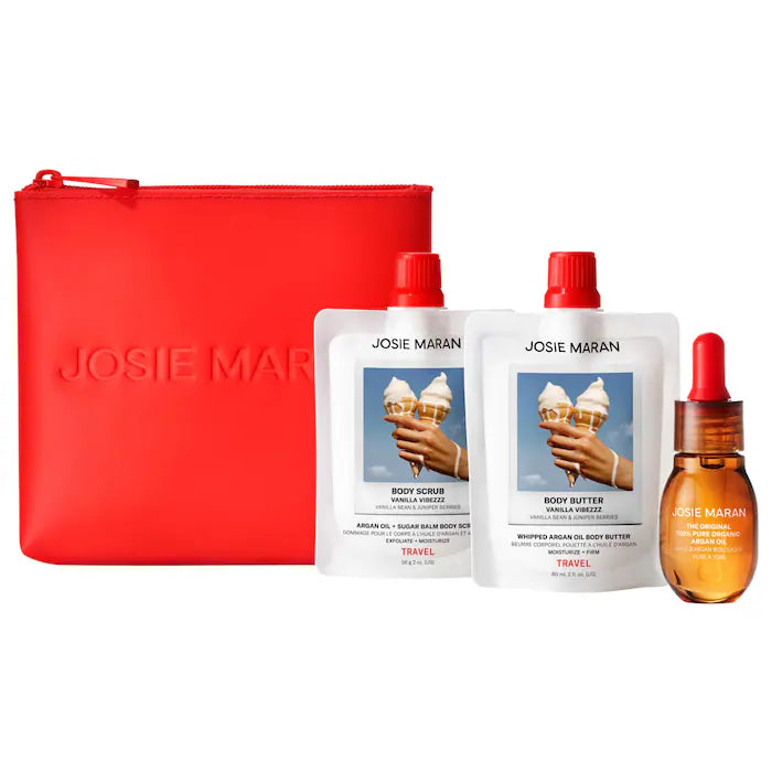 Josie Maran The Babies Hydration Travel Trio Skincare Set - Moisturizing Face Cream, Cleanser & Serum for Dry Skin - Perfect for Travel & On-The-Go Hydration
