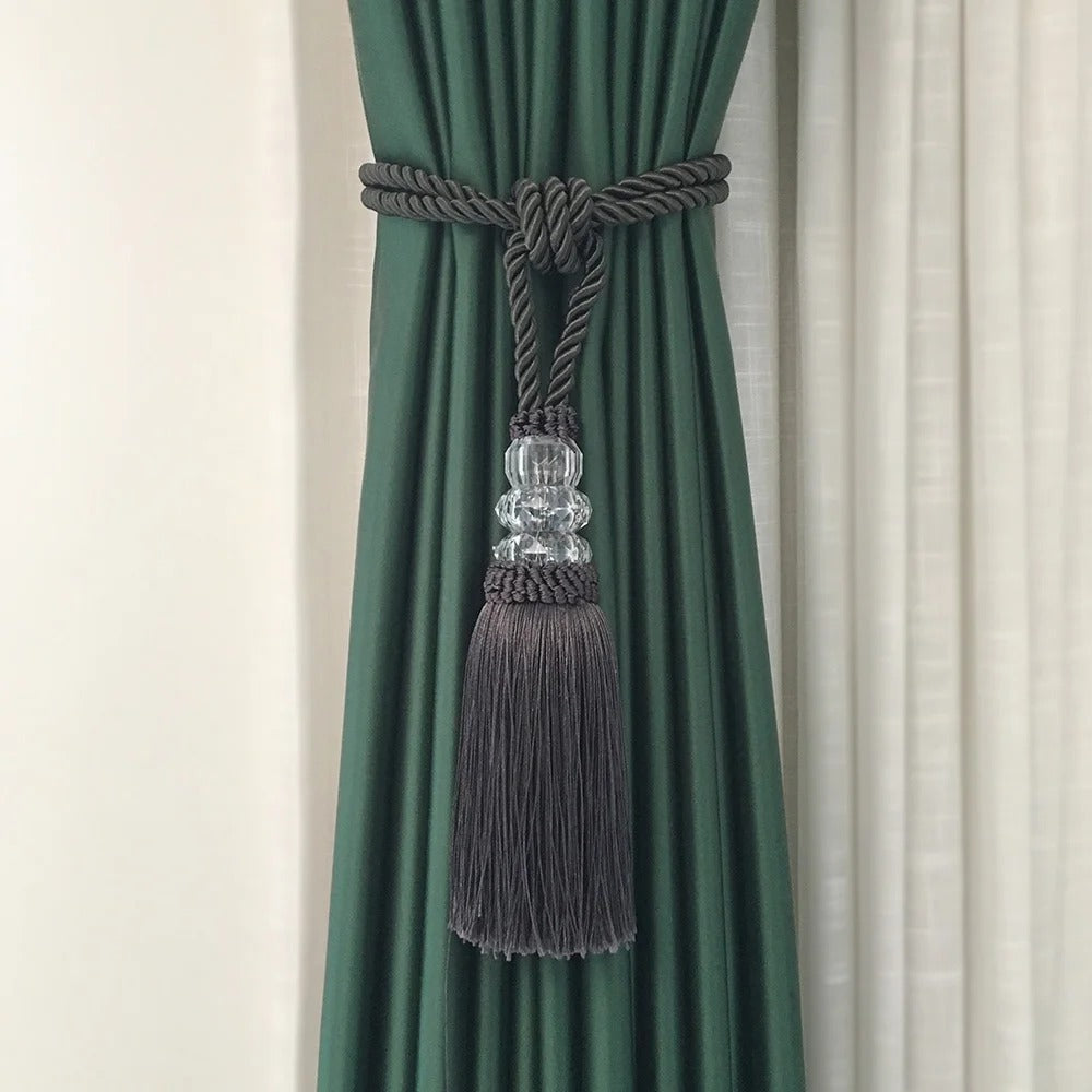 Kara Hanging Crystal Ball Tassel TieBack - Elegant Window Curtain Holder for Home Decor, Bedroom & Living Room
