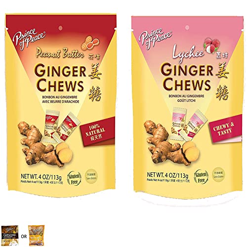 Z. Emma Natural Ginger Chews Candy 4oz - Lychee & Peanut Butter Flavors, Sweet & Spicy Chewy Ginger Candy for Morning Sickness Relief, Nausea Aid, Travel & Motion Sickness - Perfect for Pregnancy, Car Rides & Digestive Comfort