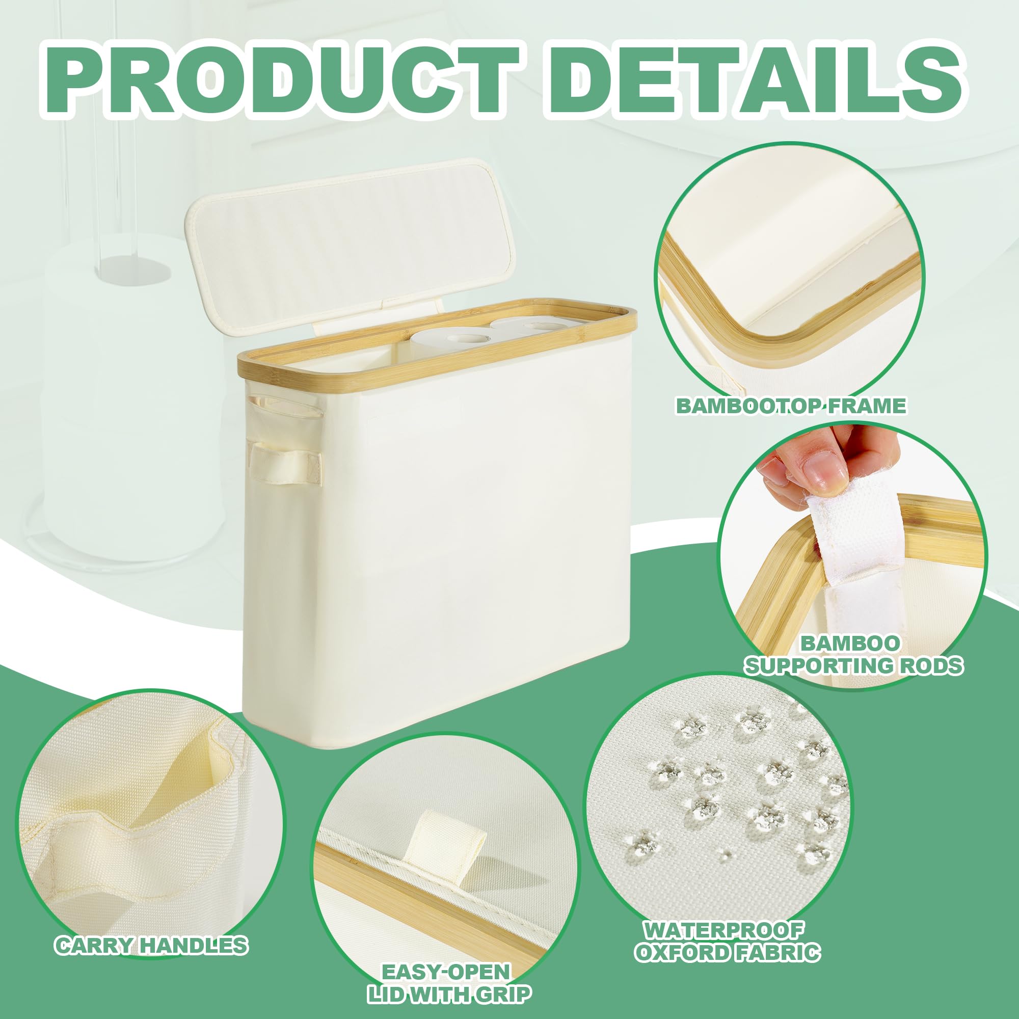 BALAPET Bamboo Toilet Paper Storage Basket with Lid and Drawer - Waterproof Bathroom Tissue Organizer (55L) - Perfect for Bathroom, Vanity, and Home Organization