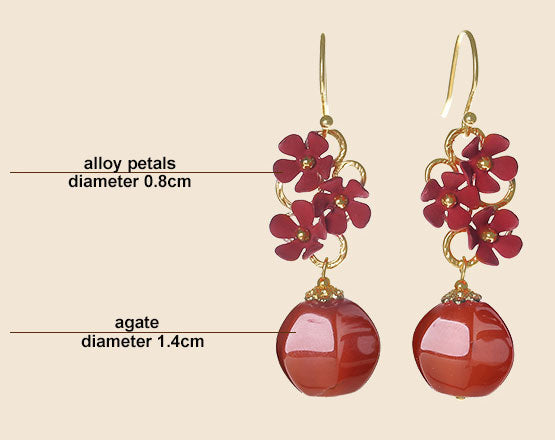 Red Agate Petals Drop Dangle Clip-On Earrings for Women - Boho Chic Handmade Jewelry for Parties, Weddings & Everyday Wear