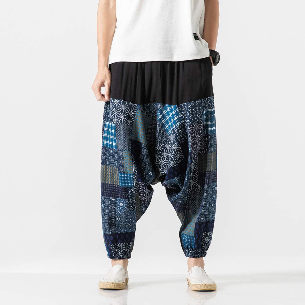 Seidarise Men's Harem Pants - Drop Crotch Lounge Pants, Plus Size Genie Pants for Yoga, Jogging & Casual Wear - Comfortable Balloon Trousers for Meditation, Travel and Home Relaxation