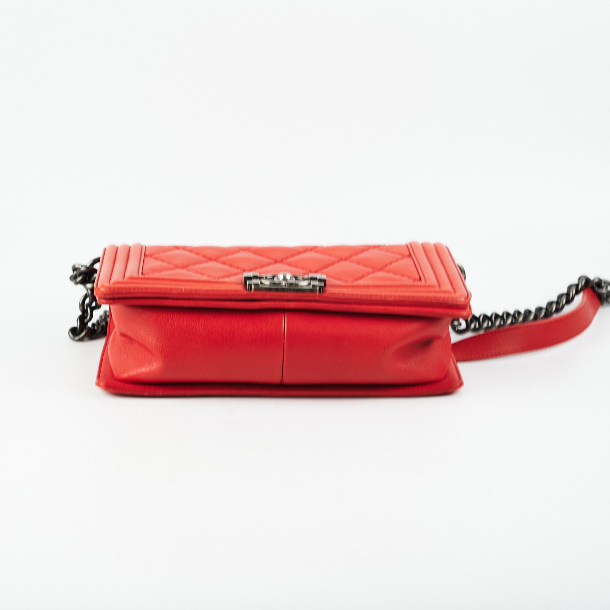 Chanel Boy Old Medium Red Leather Quilted Shoulder Bag - Luxury Designer Handbag for Women - Perfect for Parties, Dates & Special Occasions