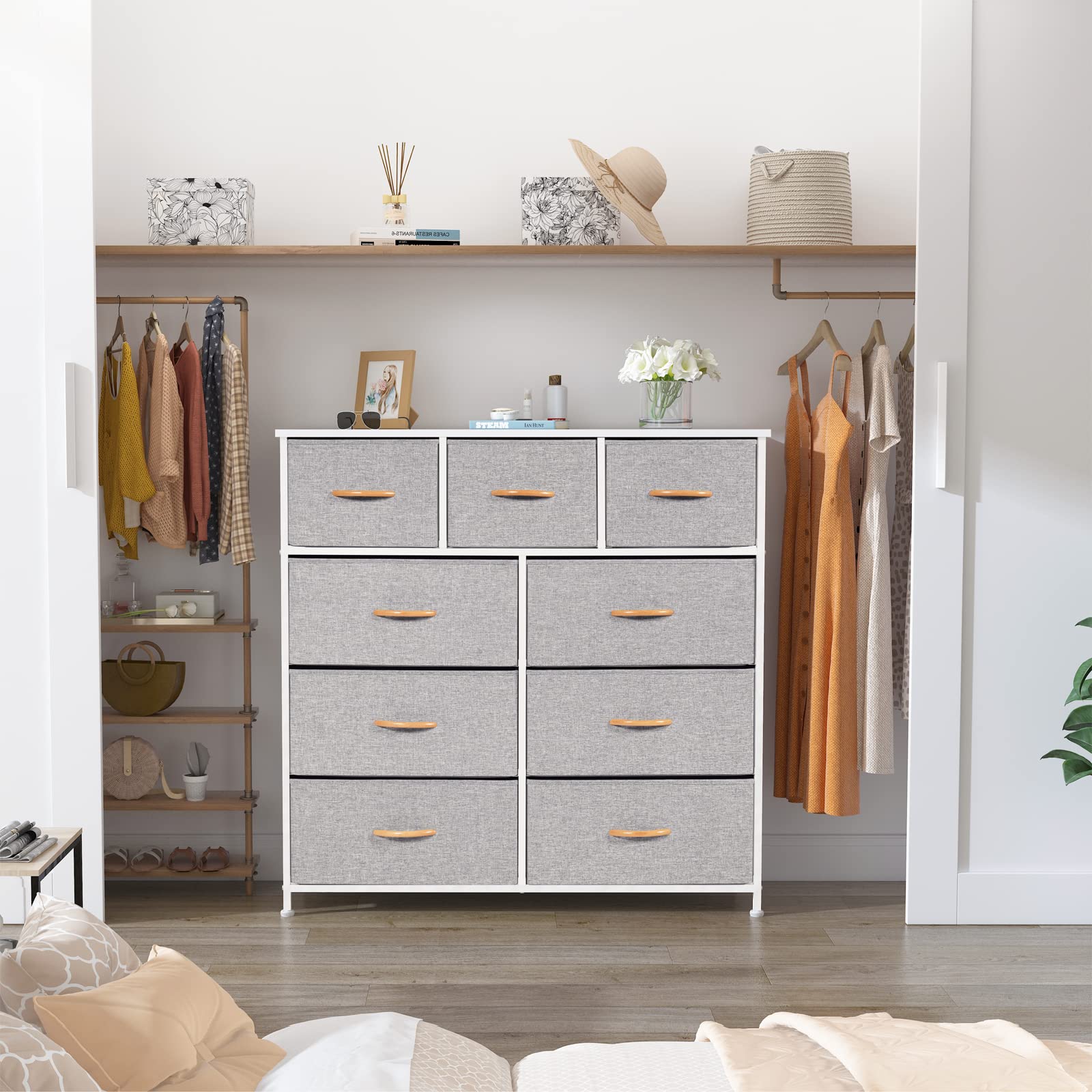 LYNCOHOME 9-Drawer Fabric Dresser for Bedroom - Deep Large Storage Drawers, Easy Assembly, Sturdy Chest of Drawers for Kids Room, Living Room, Closet Organization | Perfect for Bedroom Storage, Nursery Organization & Closet Space Saving