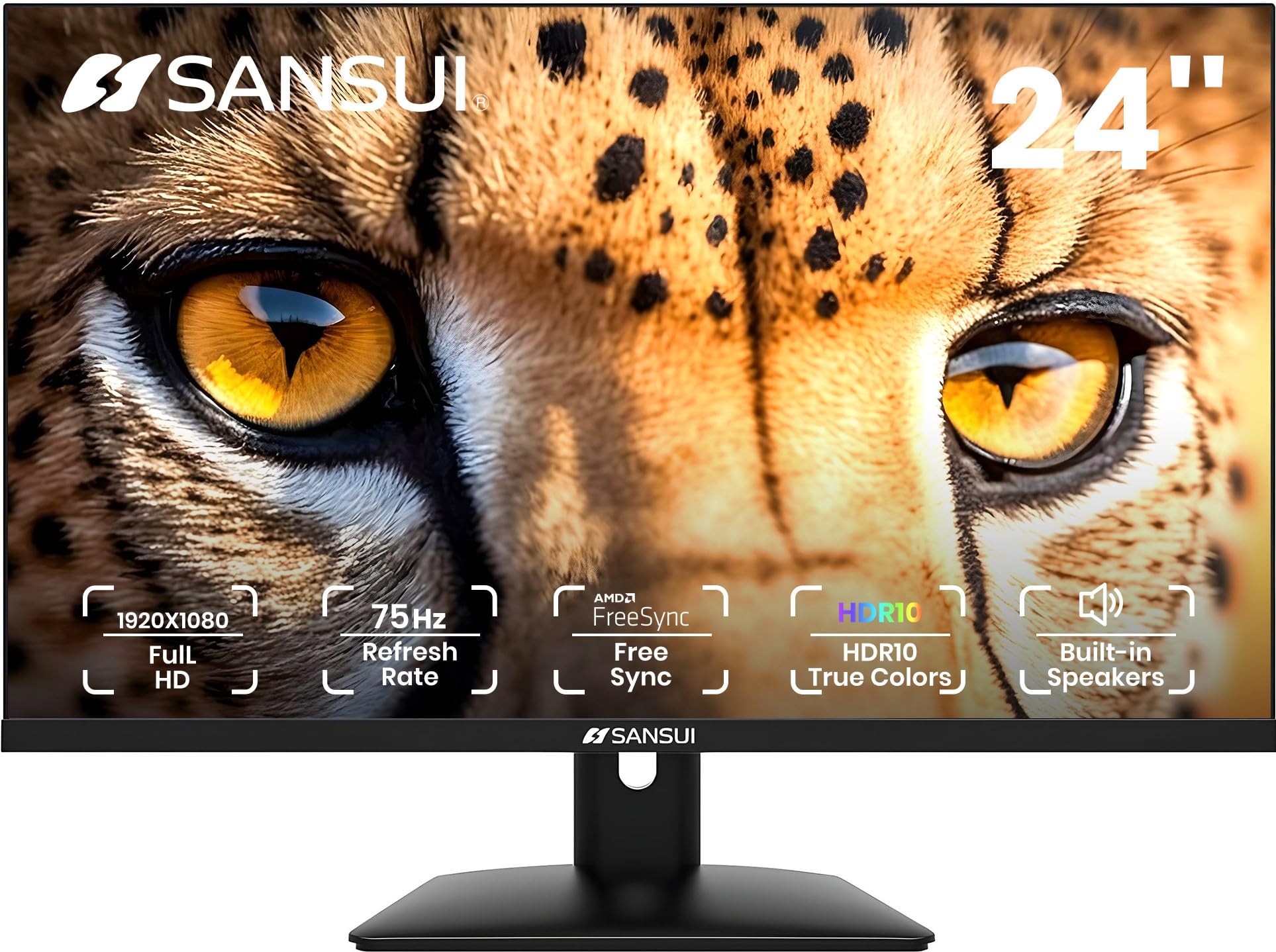 SANSUI 24 Inch IPS FHD 1080P 75Hz Computer Monitor with Built-in Speakers, HDMI/VGA/DP Ports, Eye Care & Ergonomic Tilt - HDR10 ES-24x5A Display for Home Office, Gaming & Multimedia