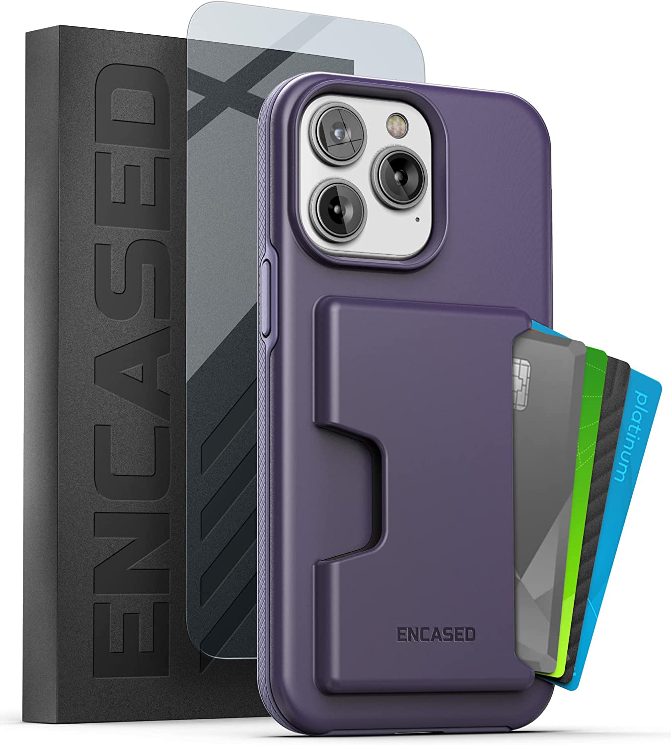 Premium iPhone 14 Pro Max Wallet Case with Built-in Card Holder & Tempered Glass Screen Protector - Holds 4 Credit Cards/IDs (Black) | Perfect for Travel, Shopping & Everyday Use