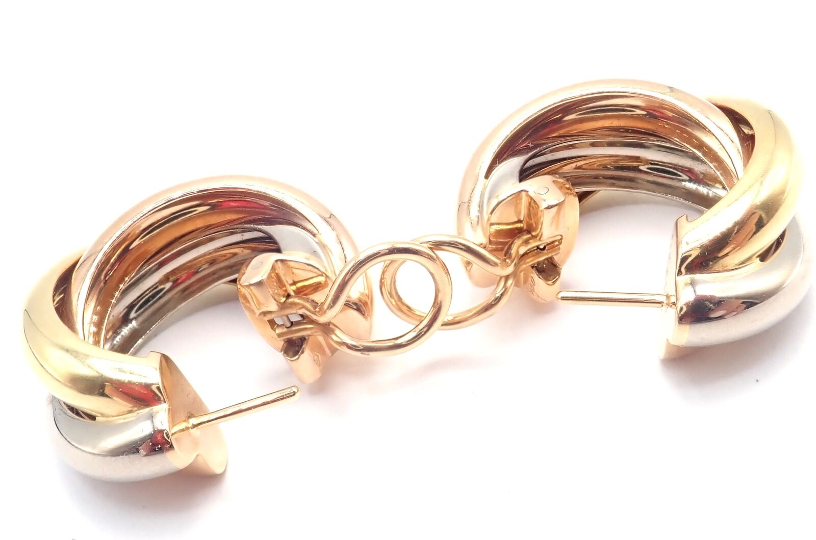 Authentic Cartier 18k Tri-Color Gold Medium Trinity Hoop Earrings for Women - Luxury Jewelry Gift for Anniversary, Wedding & Special Occasions