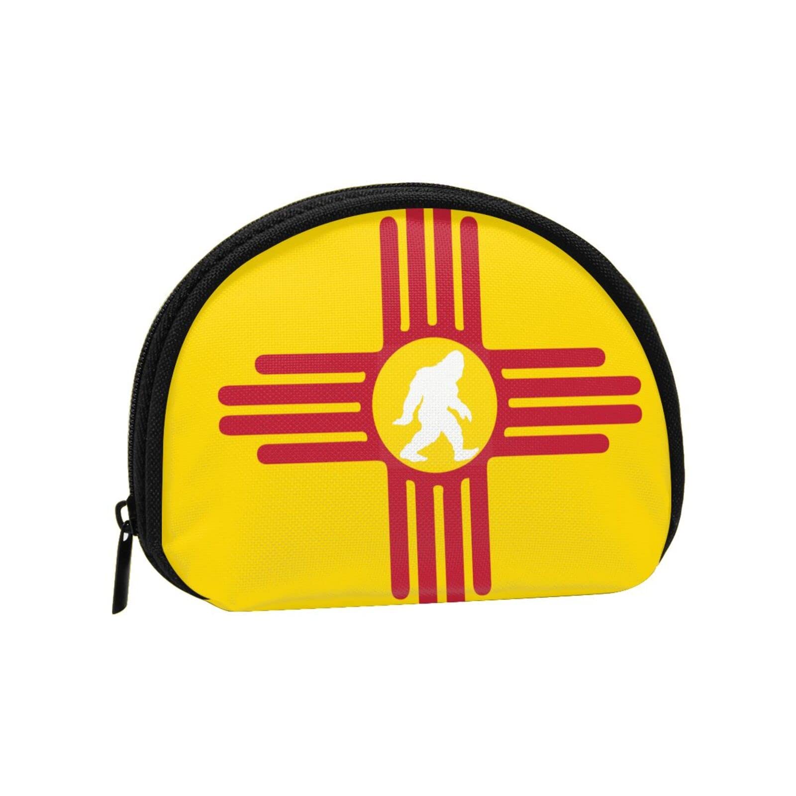 Portable Coin Purse - New Mexico Flag Design Mini Zippered Wallet for Cash & Cards | Bigfoot-Themed Travel Money Pouch for Hiking, Shopping & Outdoor Adventures