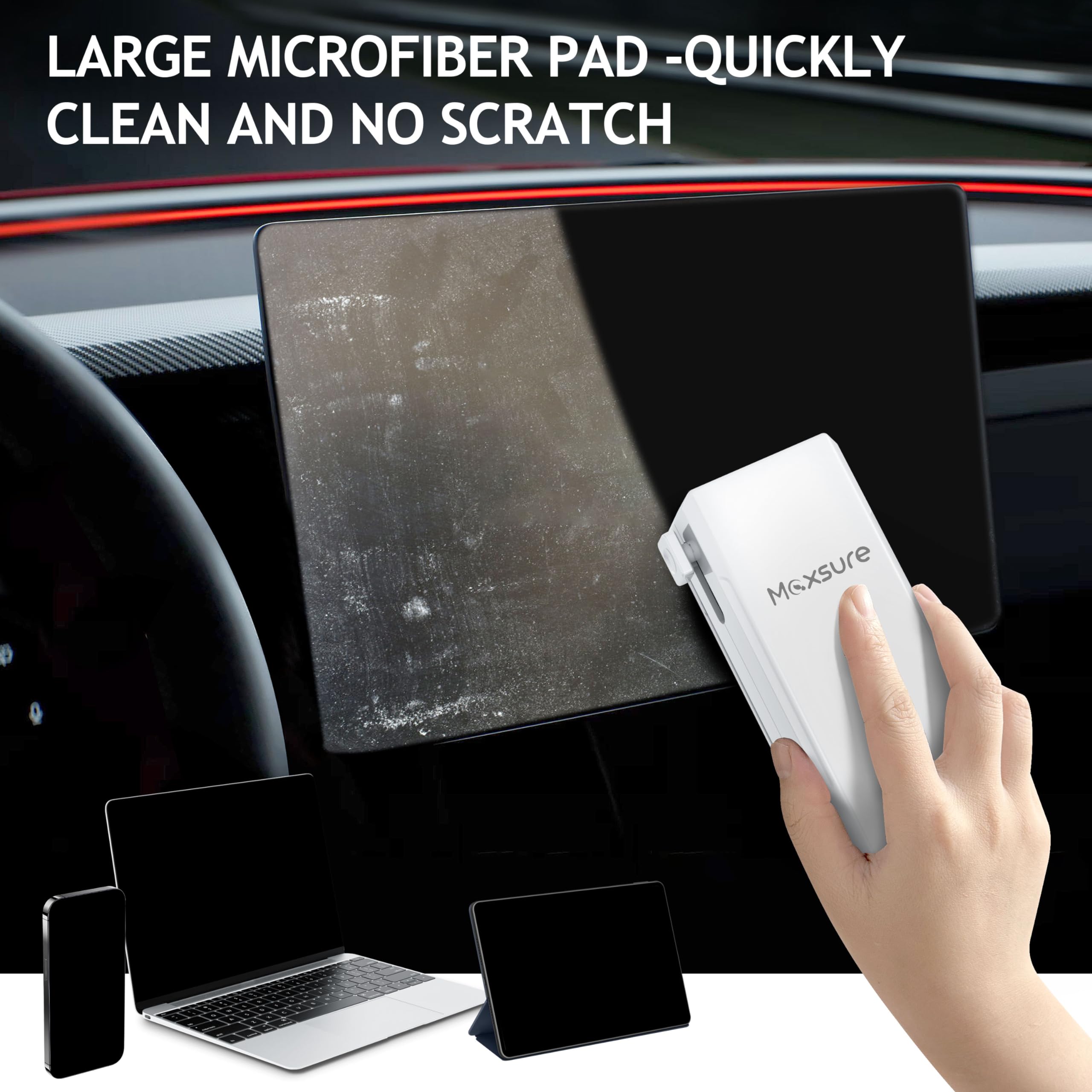 Premium Car Screen Cleaner & Interior Detailing Kit - Safe for Touch Screens, Dashboards, Laptops - Includes Spray, Wipes & Detailing Brush - Ideal for Tesla Model 3/Y, BMW, Honda - Perfect for Road Trips & Daily Commute Cleaning