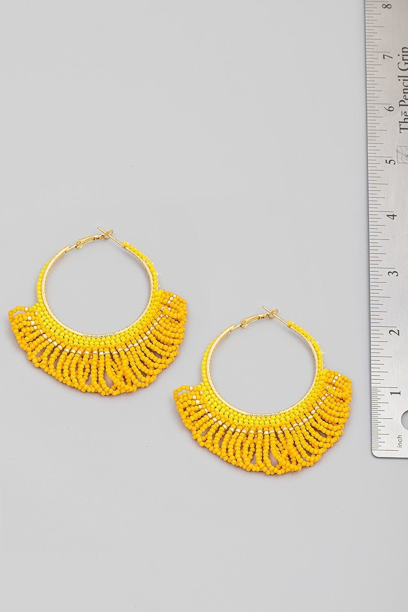 FME256 Yellow Beaded Hoop Earrings for Women - Boho Chic Jewelry for Party, Wedding & Everyday Wear