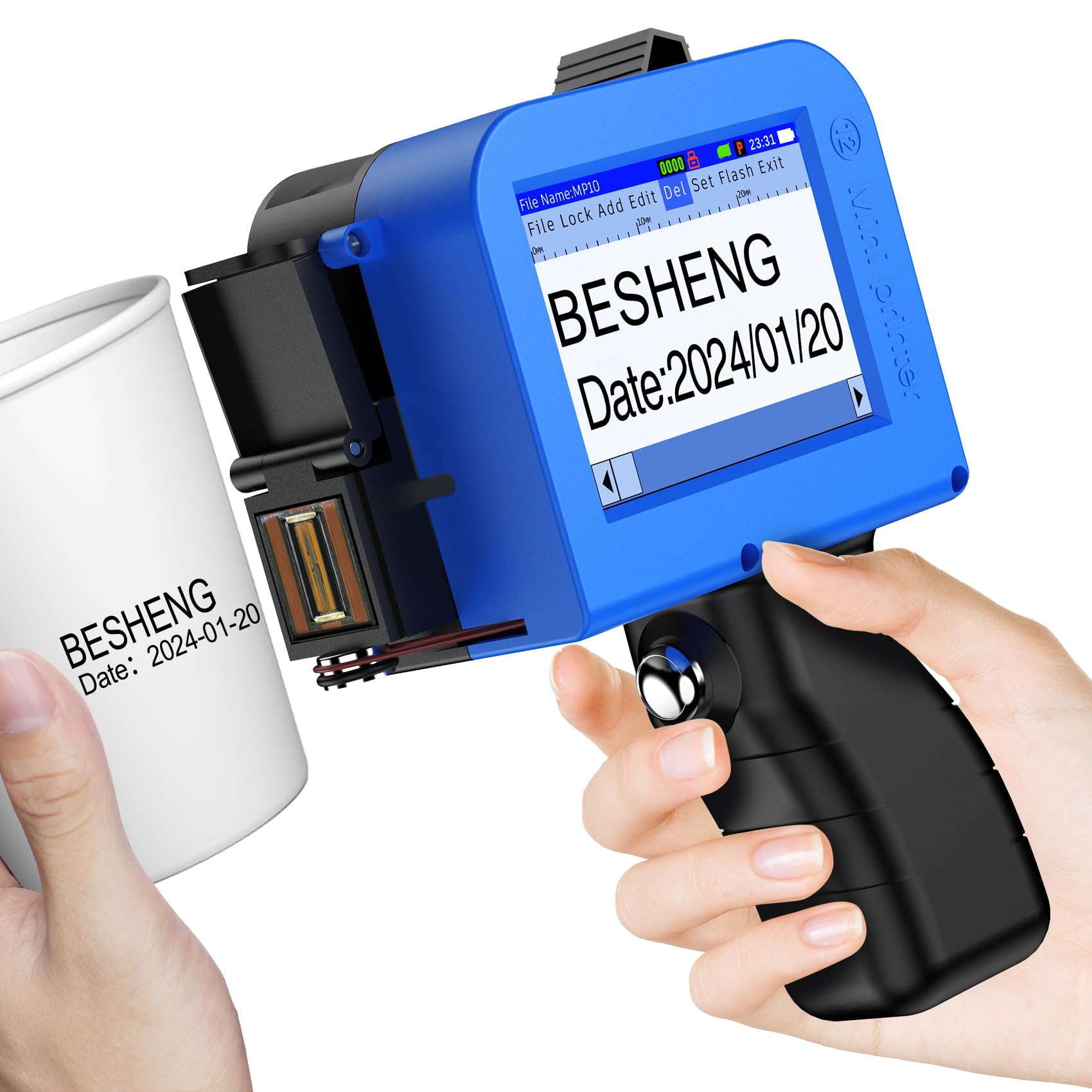 Portable Mini Handheld Inkjet Printer for Date/Batch/QR Code/Barcode - Fast-Drying 42ml Solvent Ink, Works on Any Surface (MP10, 0.5inch) - Ideal for Warehouse Labeling, Product Packaging & Industrial Marking