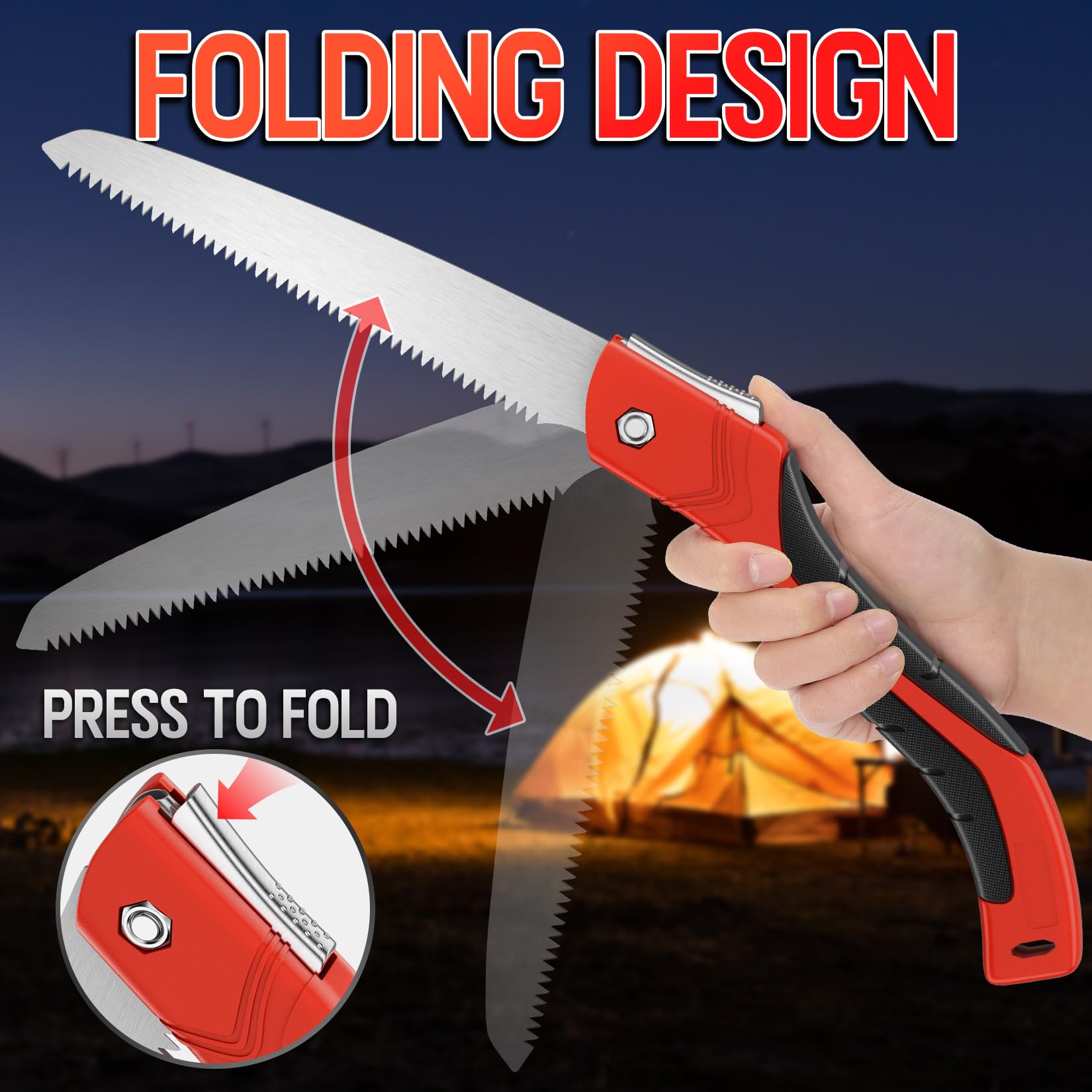 DIYSELF 7-inch Folding Hand Saw with SK5 Blade - Portable Wood Cutting Saw for Camping, Survival, Tree Trimming & Bushcraft - Compact Foldable Pruning Saw for Garden, Outdoor Activities & DIY Projects
