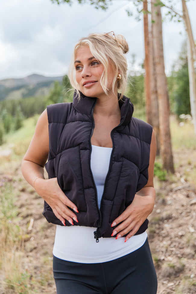 Black Cropped Puffer Vest for Women - Lightweight Winter Fashion Jacket - Perfect for Outdoor Activities, Travel & Casual Wear