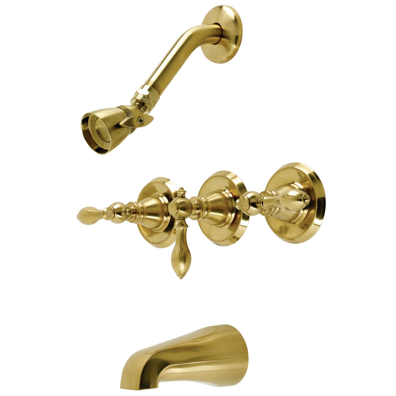 American Classic KB237ACL Triple Handle Tub and Shower Faucet in Brushed Brass - Vintage Style Bathroom Fixture for Bath Tub and Shower Combo, Perfect for Home Renovation and Luxury Bathroom Upgrade