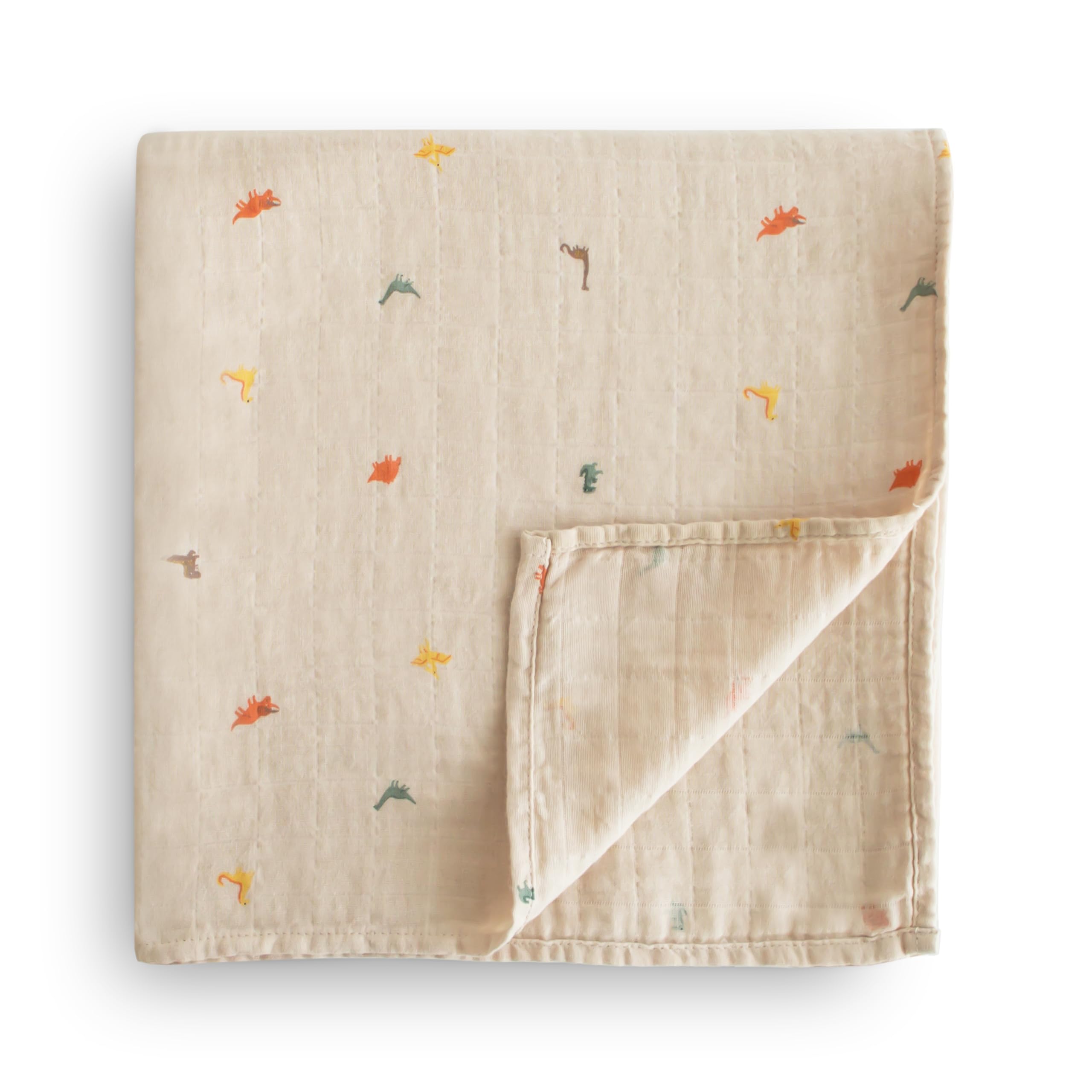 Organic Cotton Muslin Baby Swaddle Blanket with Dinosaur Print - Soft & Breathable for Newborns & Infants - Perfect for Swaddling, Nursing Cover, Stroller Blanket & Tummy Time
