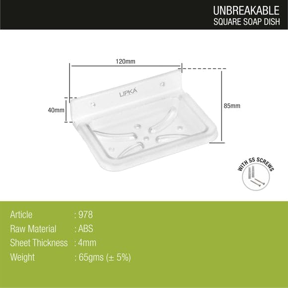 LIPKA Unbreakable ABS Square Soap Holder - Pack of 2, Wall Mount or Countertop Soap Dish for Bathroom & Kitchen - Durable Bathroom Accessories for Shower, Sink, and Countertop Organization