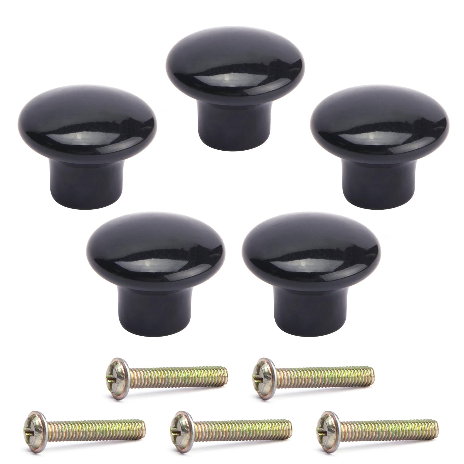 Vintage Ceramic Door Knobs - Round Drawer Pulls & Cabinet Handles for Wardrobe, Kitchen, Cupboard (5-Pack, Black) - Perfect for Home Decor & DIY Furniture Projects