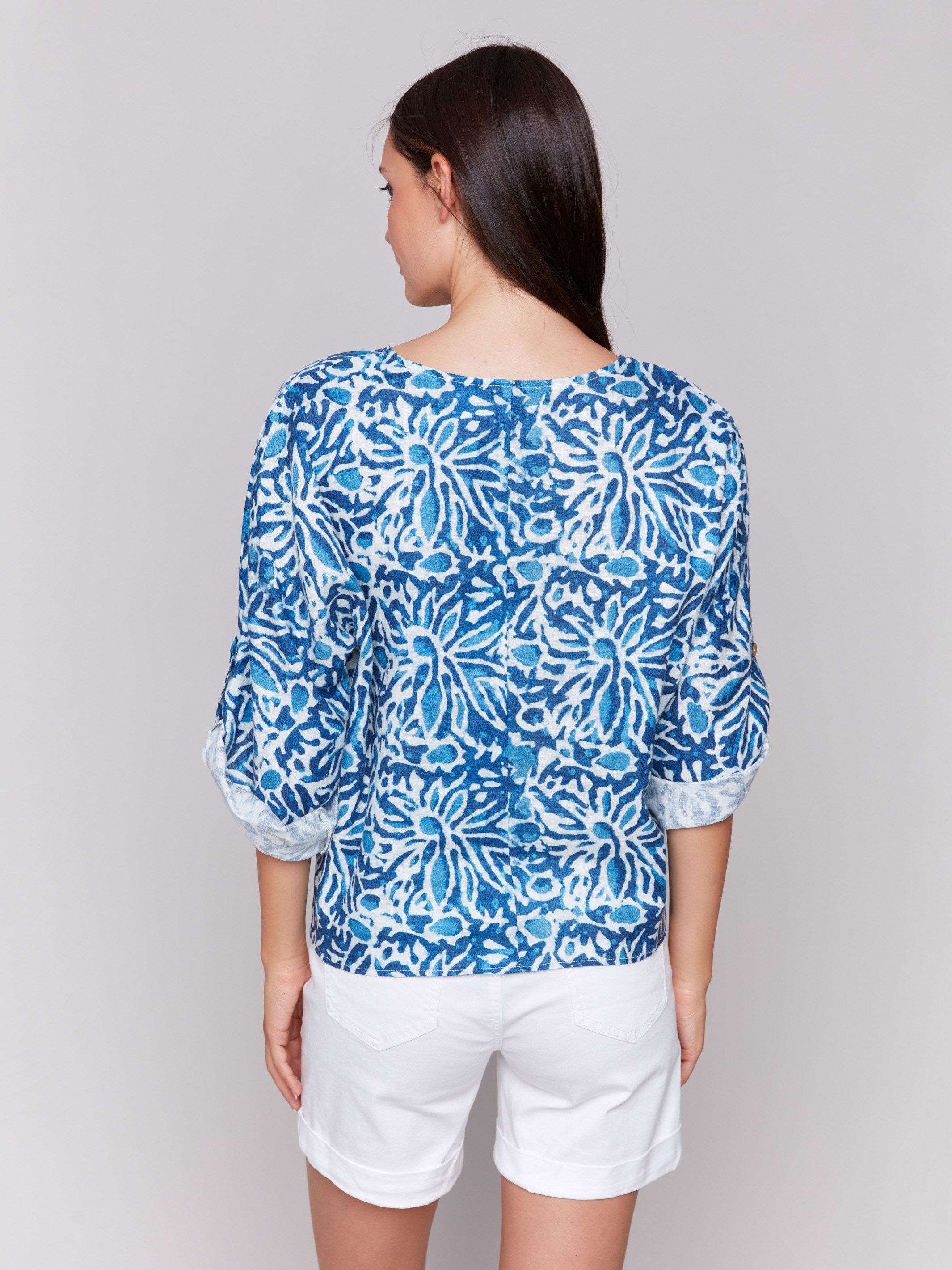 Printed 3/4 Sleeve Women's Tops with Front Tie - Stylish Casual Blouse for Summer Beach, Vacation & Daily Wear | Reef Collection