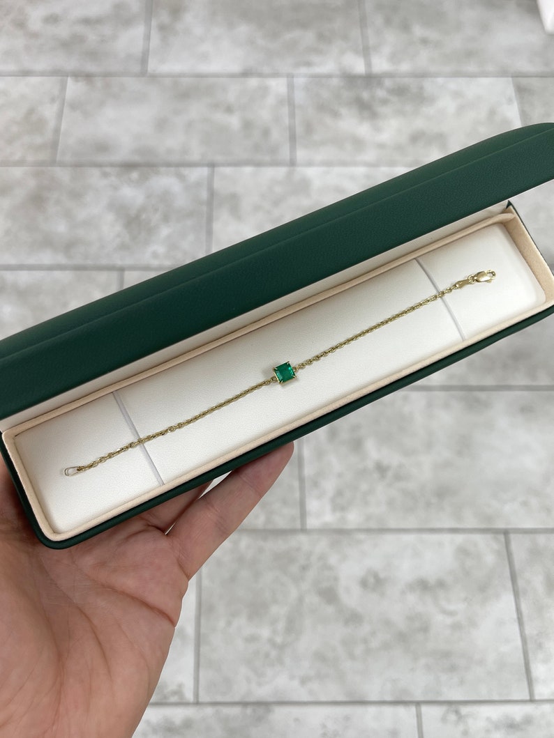 1.70ct 14K Gold Asscher Cut Emerald Bracelet with Diamond Accents - Rich Green Gemstone Jewelry for Women, Perfect for Weddings, Anniversaries & Special Occasions