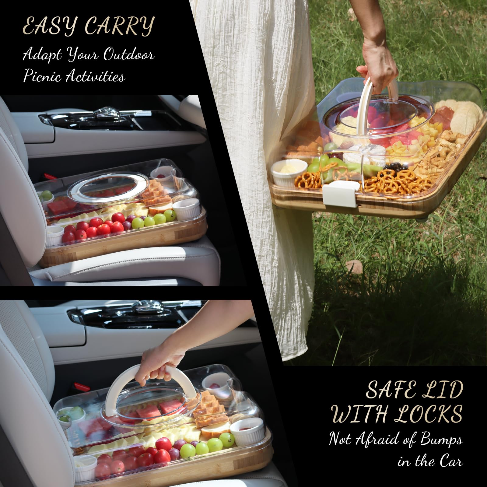 Premium Charcuterie Board Set with Lid - Elegant Cheese Serving Tray & Entertaining Platter for Parties, Housewarming Gifts, Women's Gift Ideas - 3 Drawer Cream Design with Convenient Handle (Perfect for Wine Nights, Bridal Showers & Holiday Gatherings)