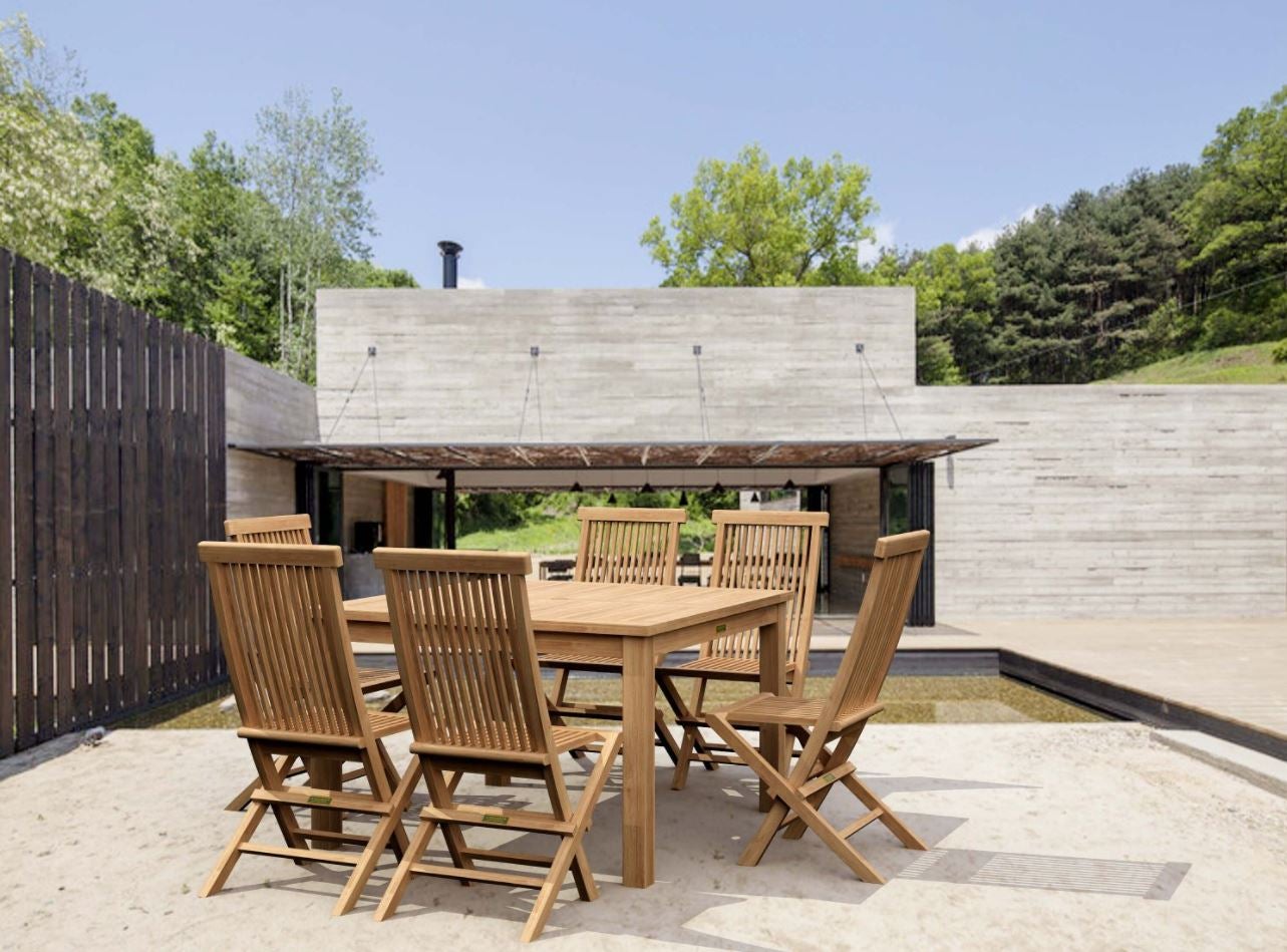 Anderson Teak Windsor Classic Chair 7-Piece Folding Dining Set (Set 104) - Perfect for Outdoor Patio, Garden, Poolside & Backyard Entertaining