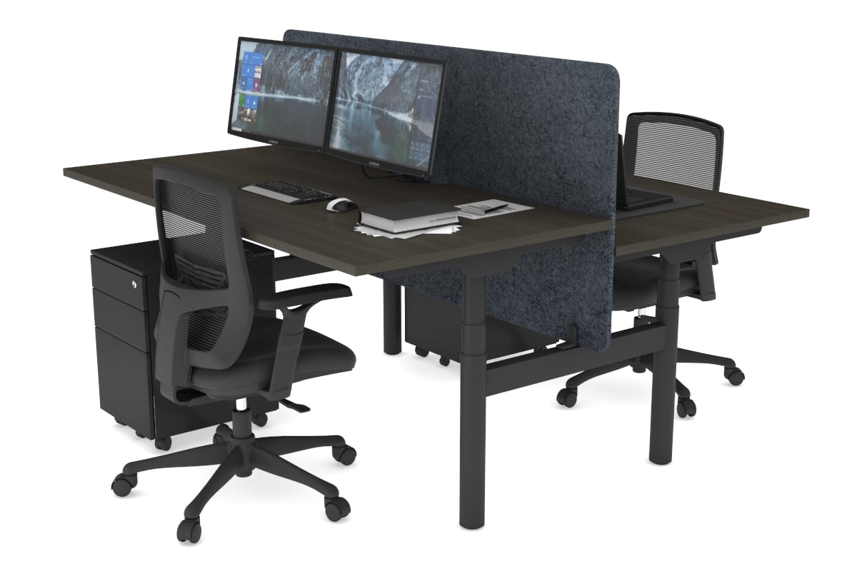 Flexi Premium Height Adjustable 2 Person H Bench Workstation - Black Frame [1600L x 800W with Cable Management] - Ideal for Office, Home Workspace & Collaborative Work Environments