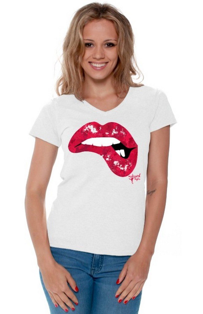 Awkwardstyles Women's V-Neck Lip Biting Graphic Tee - Trendy Casual T-Shirt for Women | Perfect for Date Night, Girls Night Out & Everyday Wear