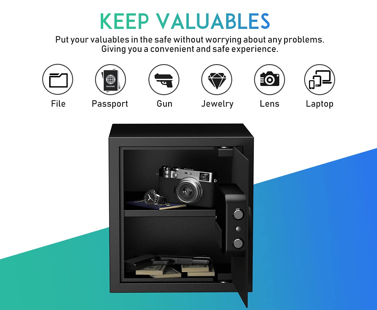 RPNB Deluxe Digital Keypad Safe Box - 1.2 Cubic Feet Steel Alloy Security Safe for Home, Office & Hotel | Secure Storage for Jewelry, Cash, Guns & Valuables | Compact Drop Safe with Electronic Lock for Business & Personal Use
