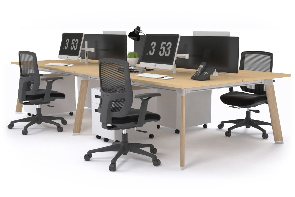 4-Person Workstation with Wood Imprint Frame - 1200L x 800W Office Desk with Cable Management Scallop | Perfect for Collaborative Workspaces & Home Offices