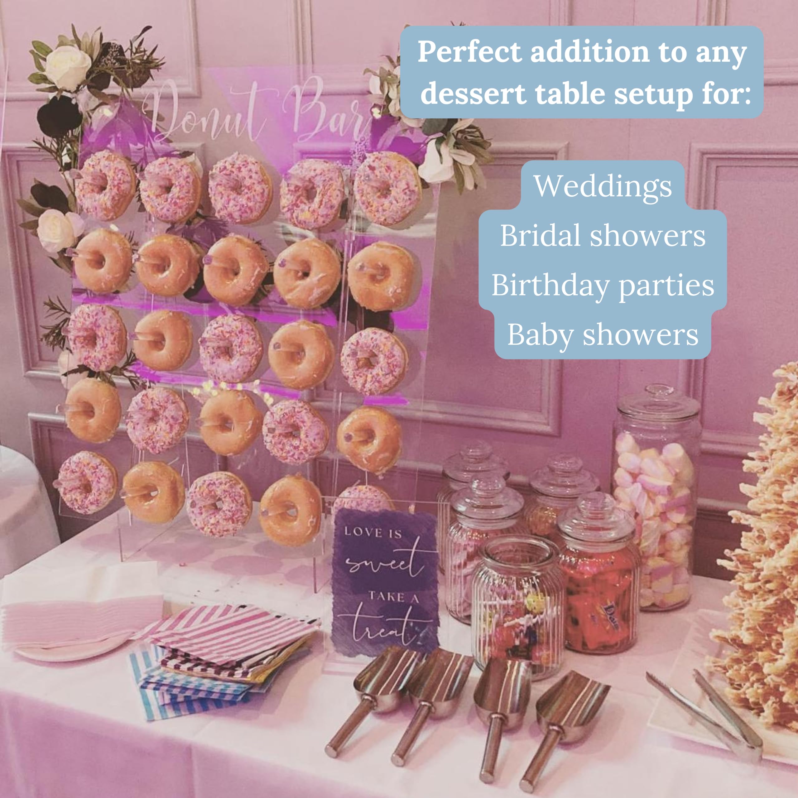 Acrylic Donut Wall Display Stand - Holds 50 Donuts | XL Donut Board for Weddings, Parties & Events | Large Dessert Holder for Donut Walls, Dessert Tables & Buffet Displays | Perfect for Birthday Celebrations, Baby Showers & Corporate Events