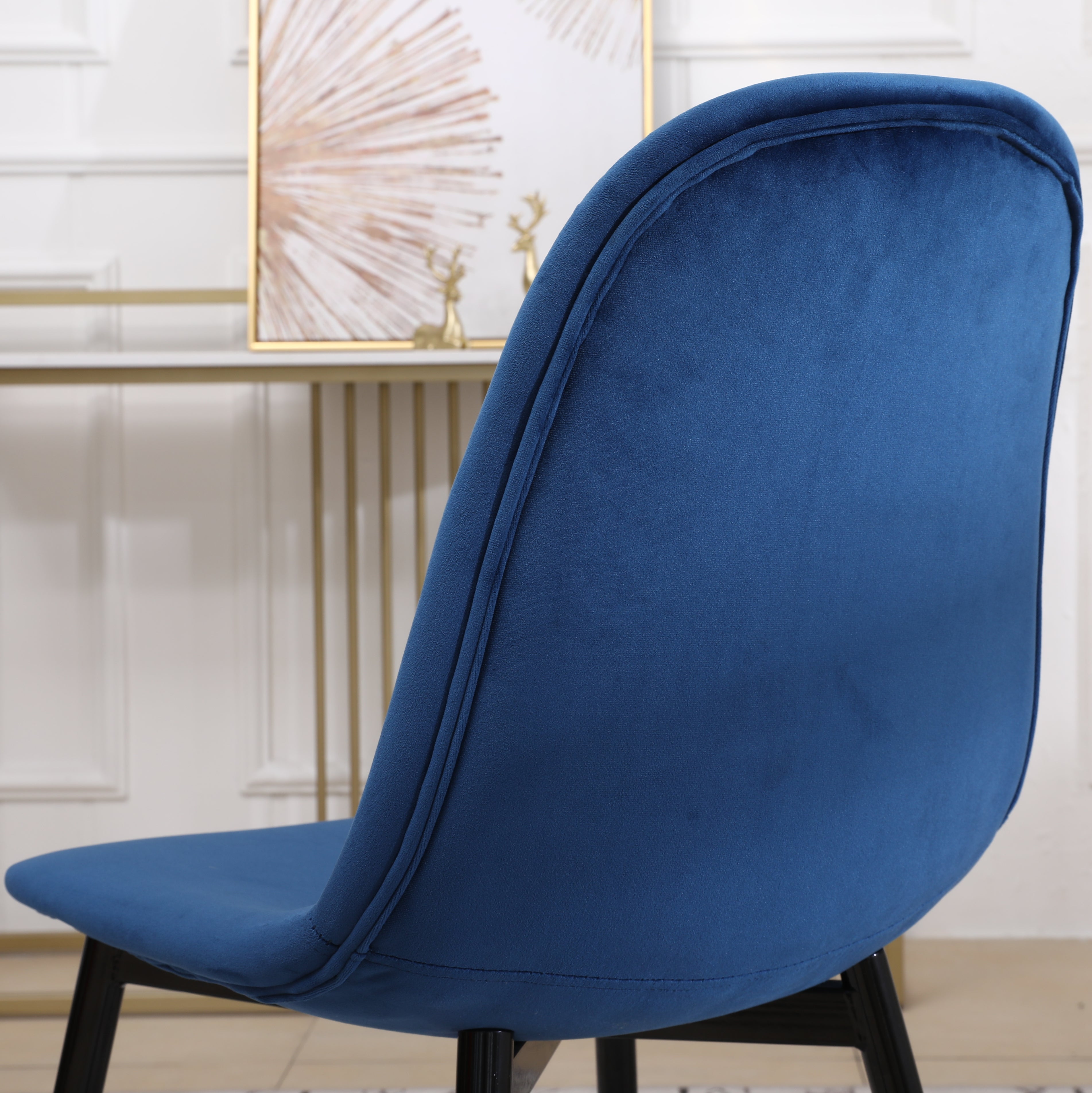 Roundhill Furniture Lassan Modern Fabric Dining Chairs - Set of 4 Navy Blue Upholstered Seats for Kitchen, Dining Room & Breakfast Nook - Comfortable Contemporary Home Decor