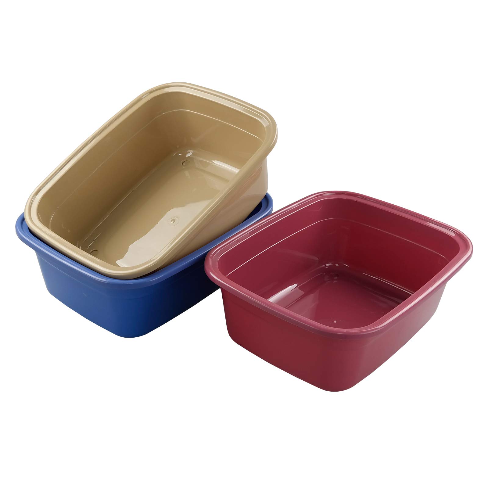 Farmoon 12 Quart Rectangular Plastic Wash Basin - 3 Pack Dishpan for Kitchen Sink, Laundry, Camping & Outdoor Use - Durable Multipurpose Tub for Washing Dishes, Clothes & Pet Care