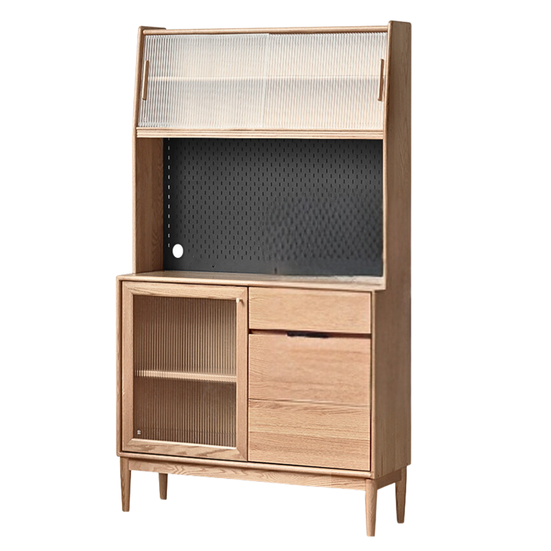 Solid Oak Wood Modern Dining Sideboard - Wall-Mounted Buffet Cabinet for Dining Room Storage & Decor