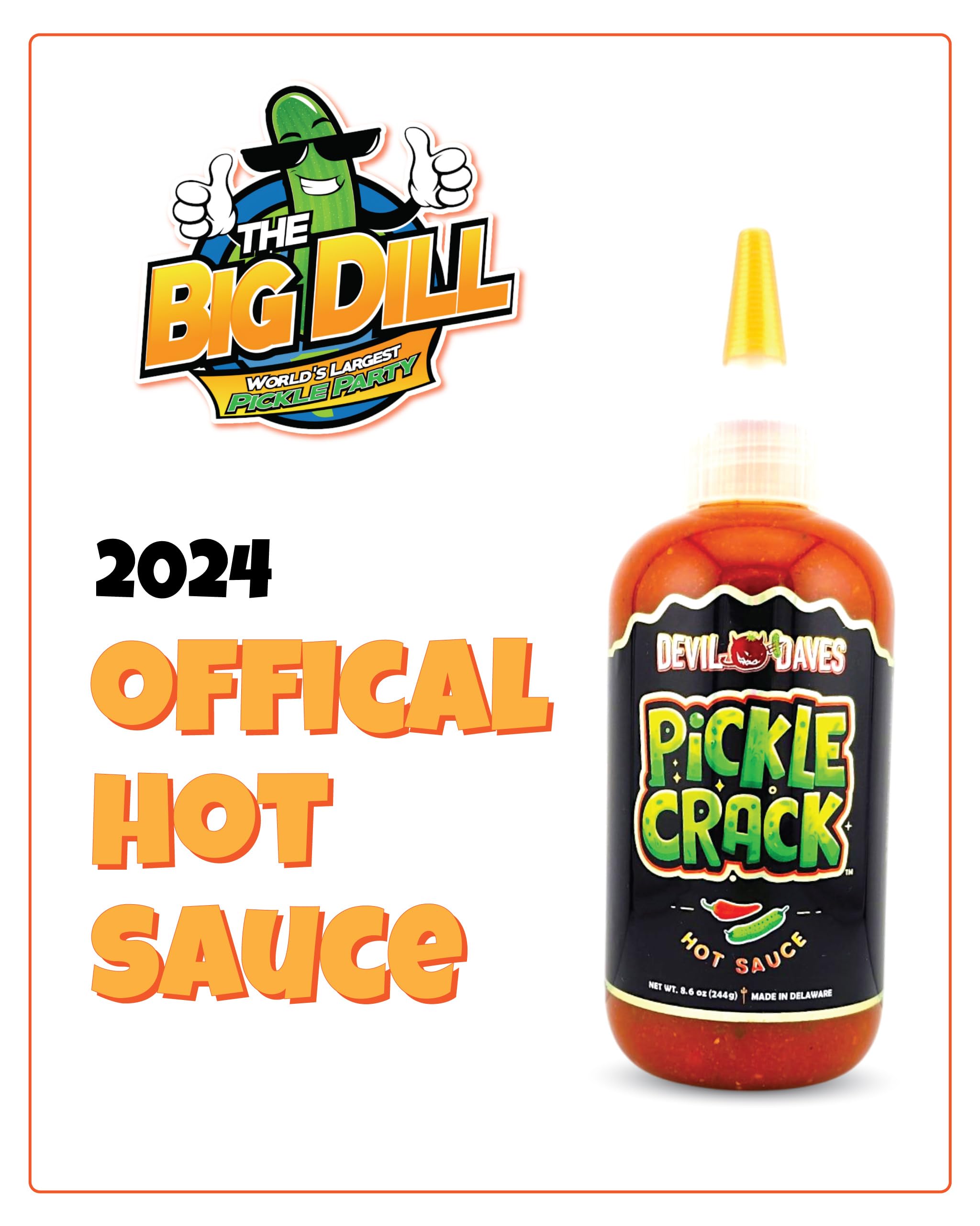 Devil Daves Pickle Crack Hot Sauce - Medium Heat Dill Pickle Flavor, 8.6 Oz Bottle | Perfect for Wings, Burgers, Tacos & Bloody Marys