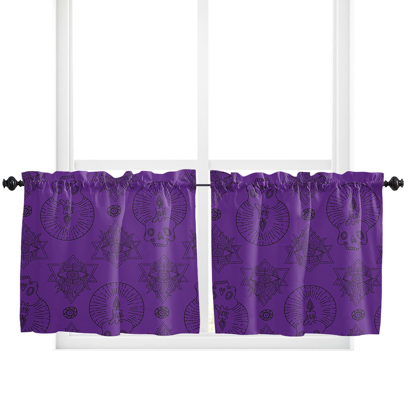 Skull & Egyptian Print Window Curtain Panels - Set of 2 (27.5x24 Inches) Purple Eye of Truth Rod Pocket Drapes for Bedroom, Living Room & Kitchen Decor | Gothic Home Decor & Halloween Window Treatments
