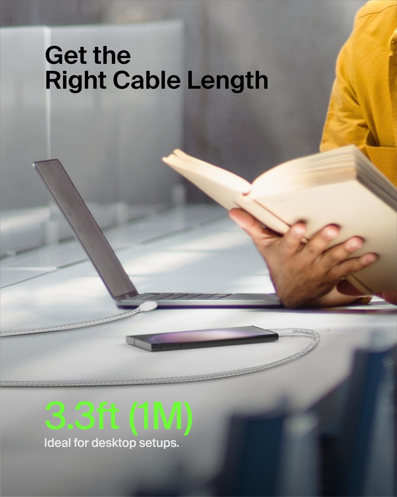 Belkin BoostCharge Braided USB-C to USB-A Cable (1M/3.3ft) Fast Charging Cord for iPhone 16, Samsung Galaxy S24, Google Pixel 8, iPad Pro, Nintendo Switch - Durable White Charger for Home, Office & Travel