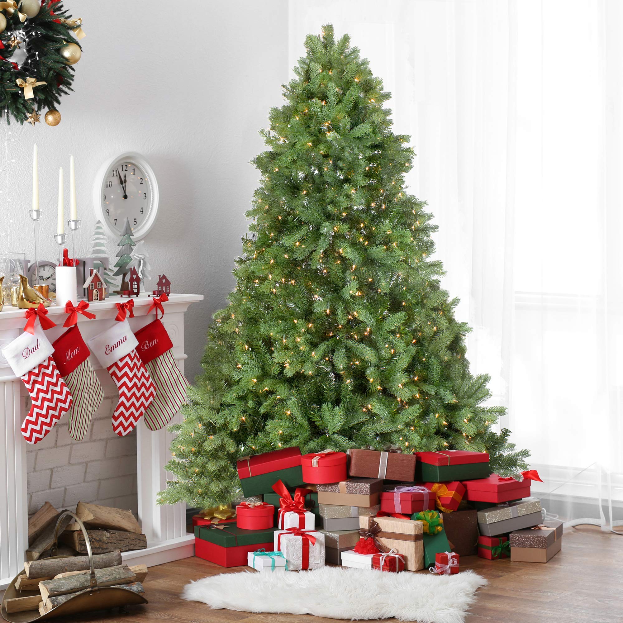 7.5' Pre-Lit Noble Fir Artificial Christmas Tree with Clear Lights - Perfect for Living Room, Office & Holiday Decorations