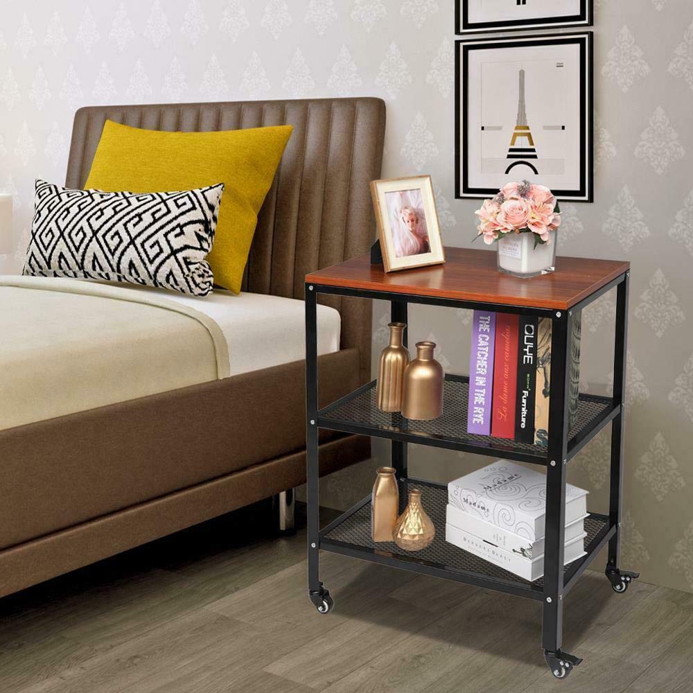 Microwave Cart with Storage Shelf - Rolling Kitchen Organizer for Toaster Oven, Coffee Maker & Small Appliances - Space-Saving Brown Stand for Small Apartments & Dorm Rooms