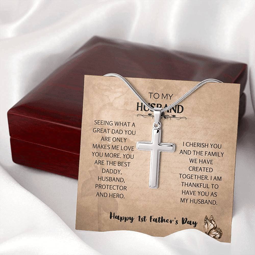 Handmade Cross Necklace for Husband - Unique 1st Father's Day Gift, Thoughtful Present from Wife - Perfect for Anniversary, Birthday & Special Occasions
