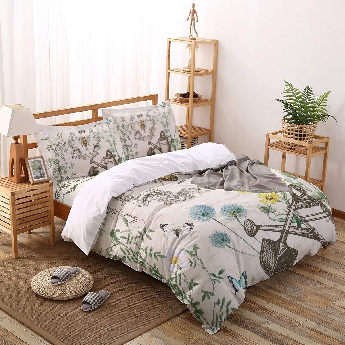 4-Piece Full Size Duvet Cover Set - Sweet Honey Bee Print Bedding Collection | Breathable Comforter Cover, Fitted Sheet & 2 Pillowcases | Perfect for Kids' Room, Guest Bedroom & Cozy Farmhouse Decor
