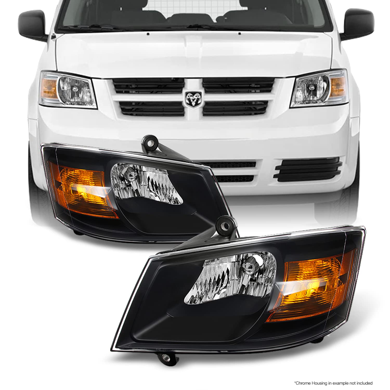 AKKON Replacement Headlights for Dodge Grand Caravan - Black LED Head Lamps Pair (Driver & Passenger Side) | Perfect for Night Driving & Off-Road Adventures