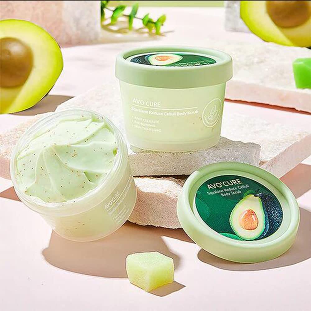 Organic Squalane Body Scrub with Avocado - Anti-Cellulite Exfoliating Scrub for Smooth & Glowing Skin | Deep Moisturizing & Brightening Treatment | Perfect for Pre-Shave, Post-Workout & Spa Day Self-Care